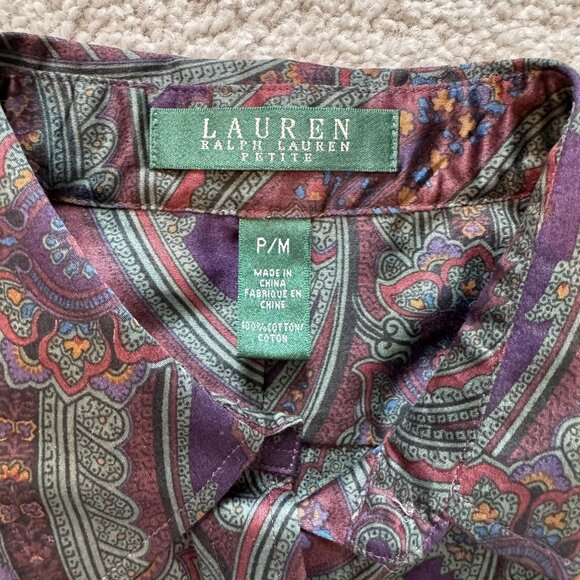 Lauren Ralph Lauren Button Up Blouse Paisley Old Money Purple Business P/M - Picture 3 of 8